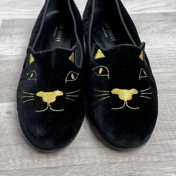 Jon Josef Velvet Gold embroidered Cat loafers Black Made in Spain Womens 9 1/2 - Picture 6 of 9
